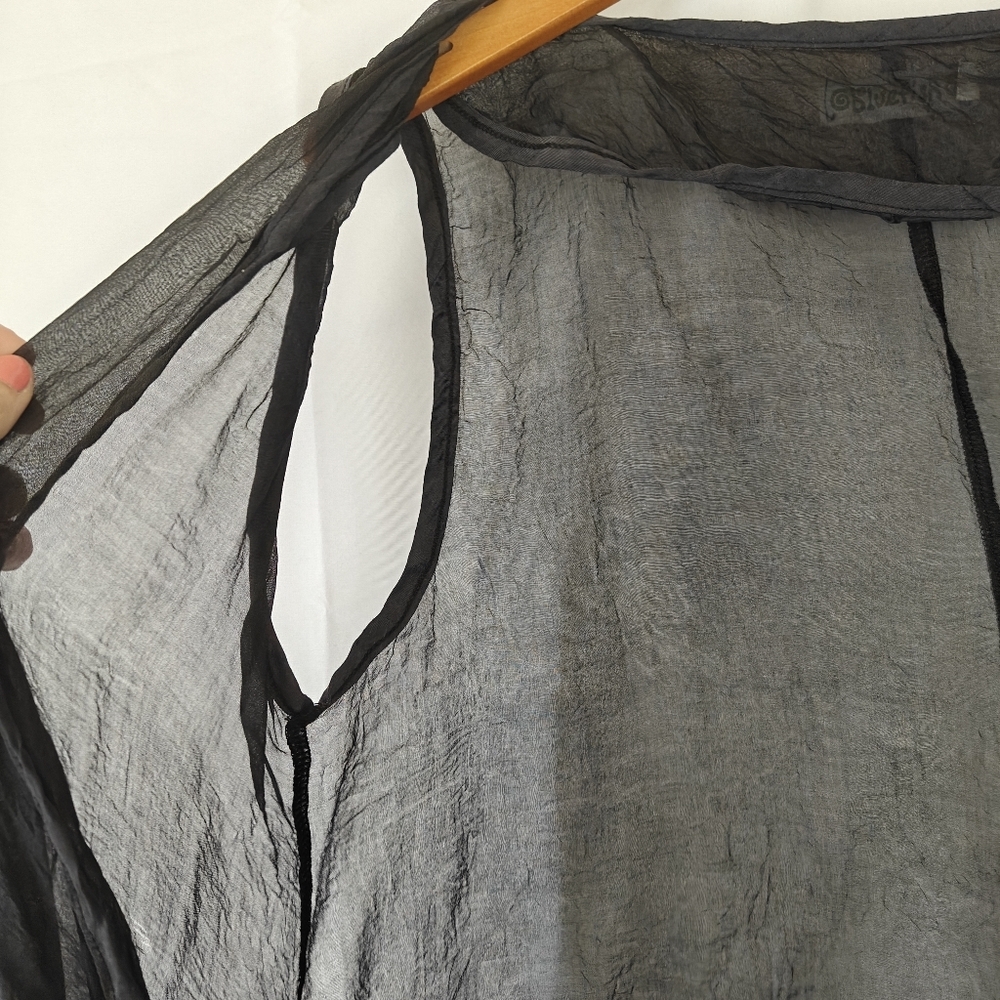 VTG Blue Fish Mesh Silk Navy Blue Boho Blouse Size 0 Women's - Picture 11 of 15